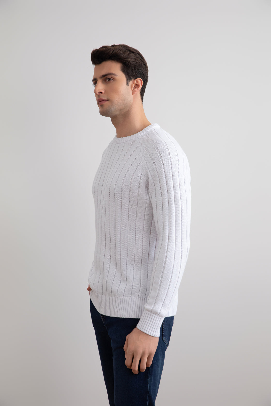 White Crewneck Rib knit sweater