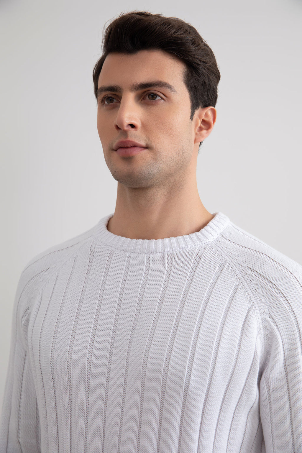 White Crewneck Rib knit sweater