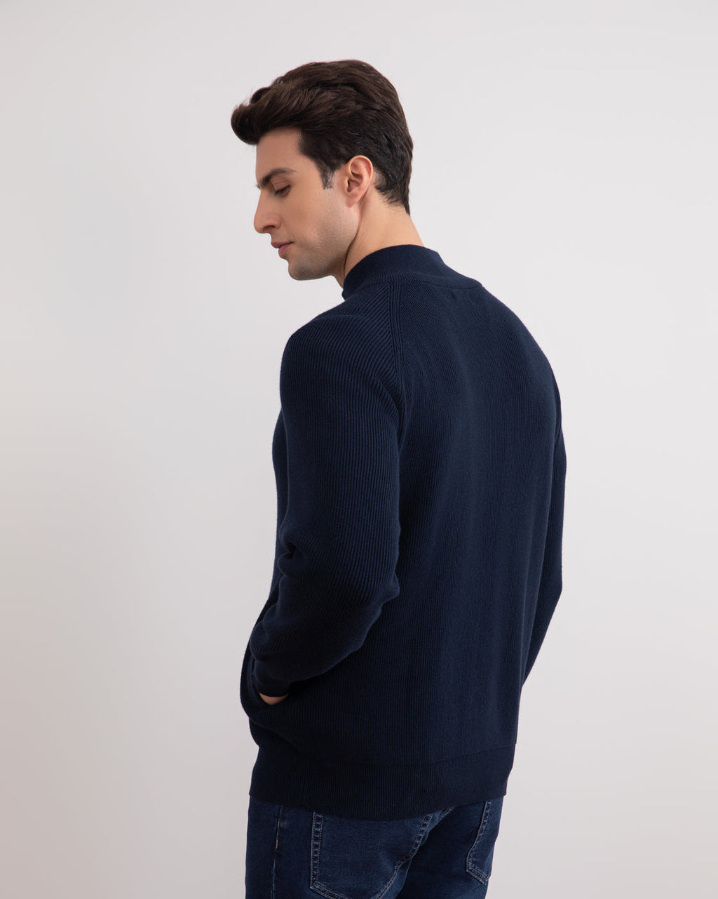 Navy English Rib Full Zip Cardigan