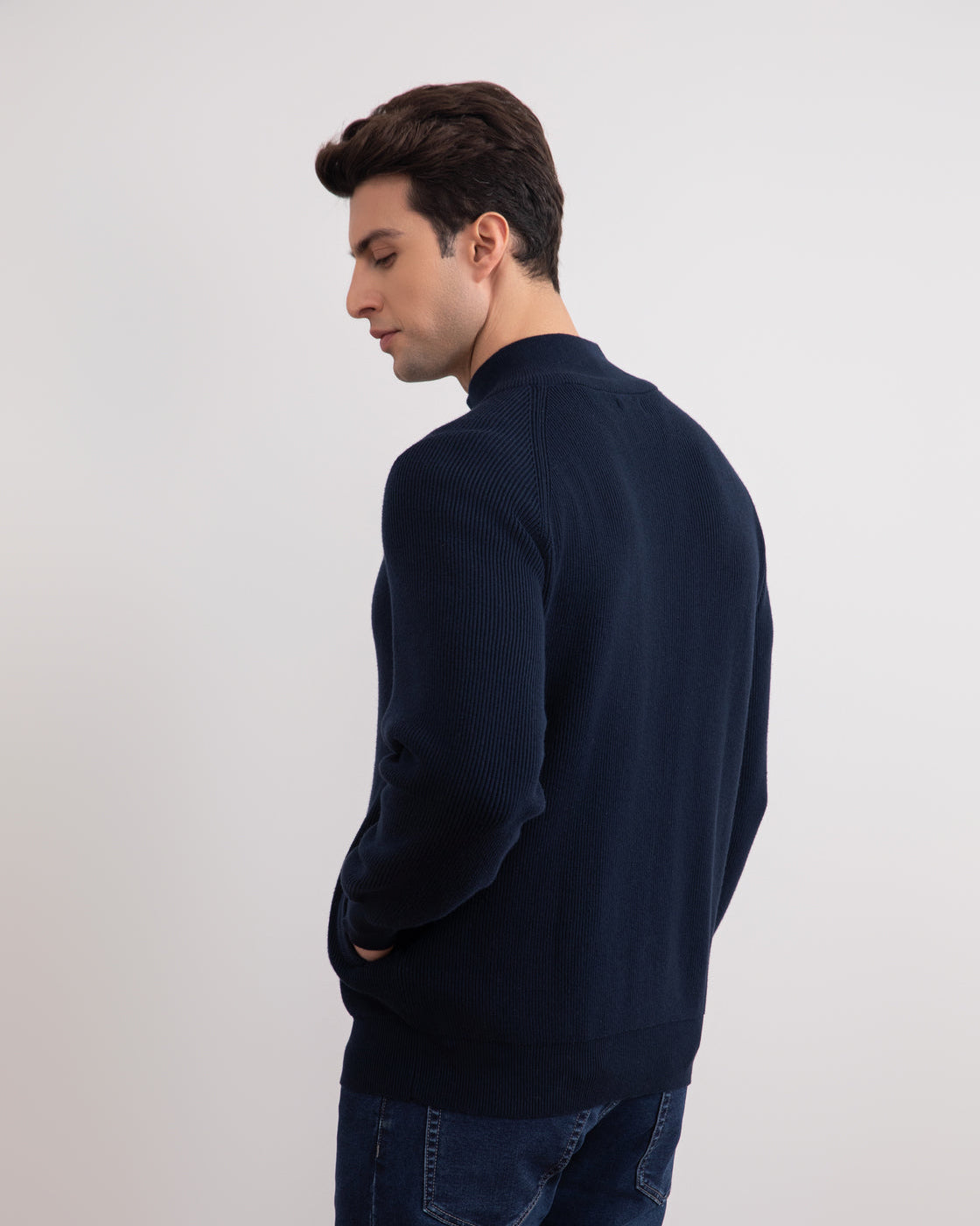 Navy English Rib Full Zip Cardigan