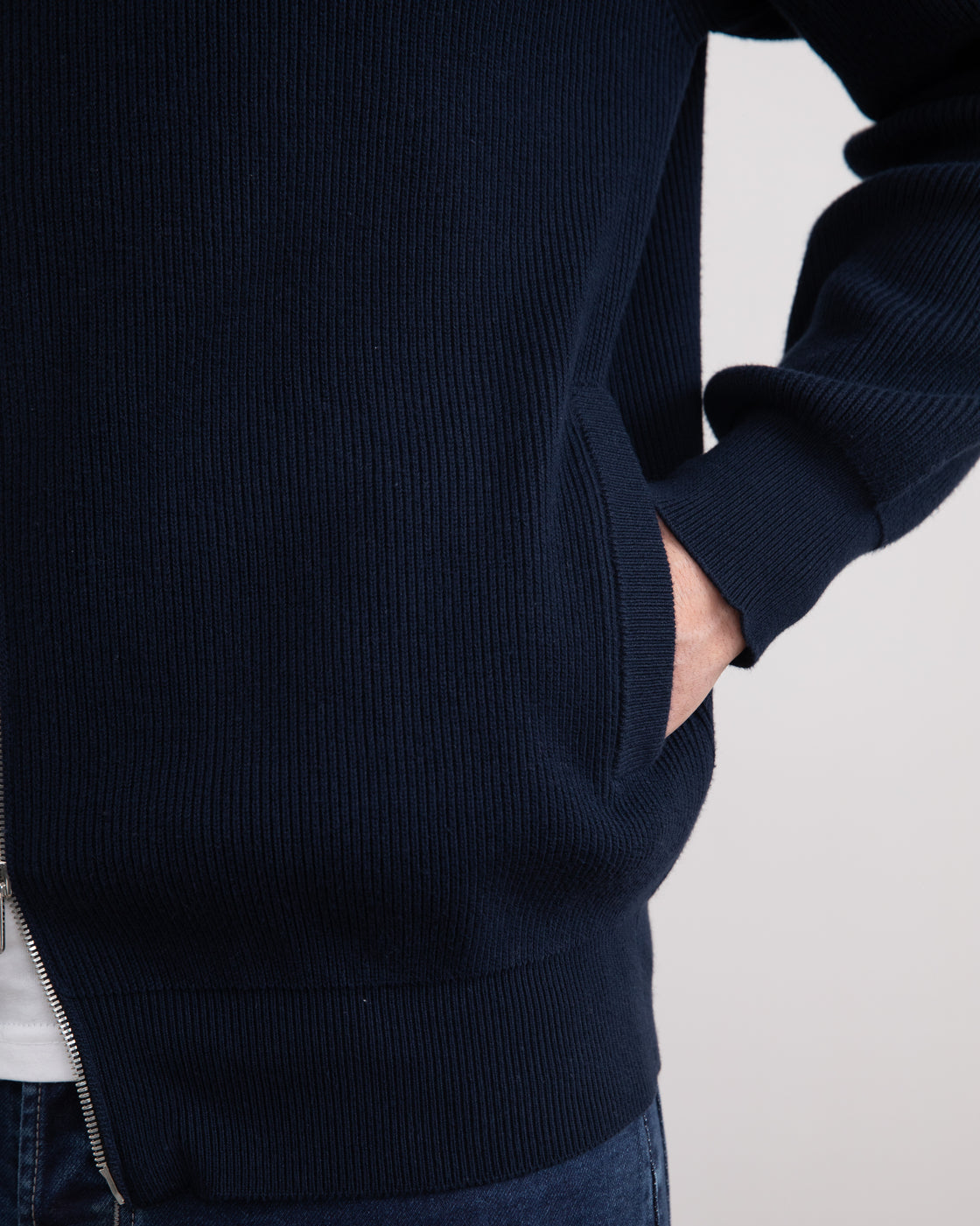 Navy English Rib Full Zip Cardigan