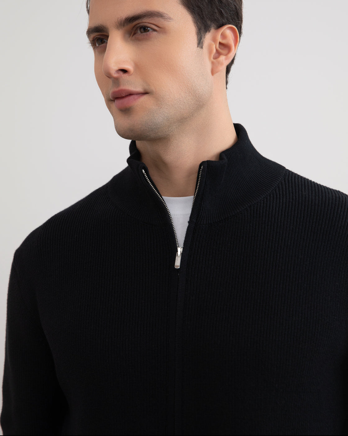 Black English Rib Full Zip Cardigan