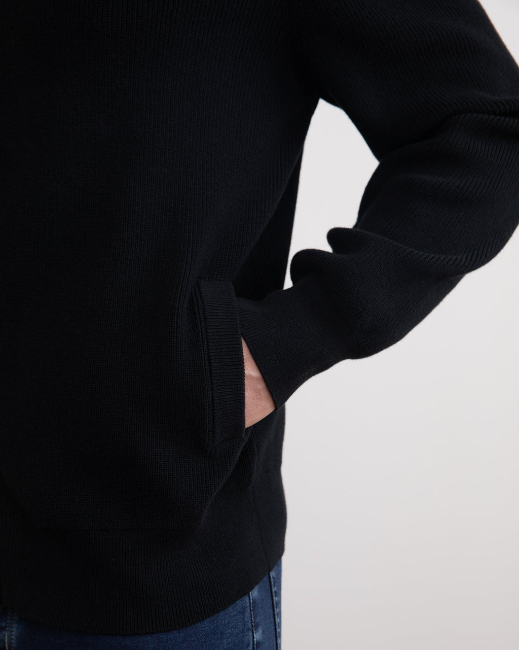 Black English Rib Full Zip Cardigan