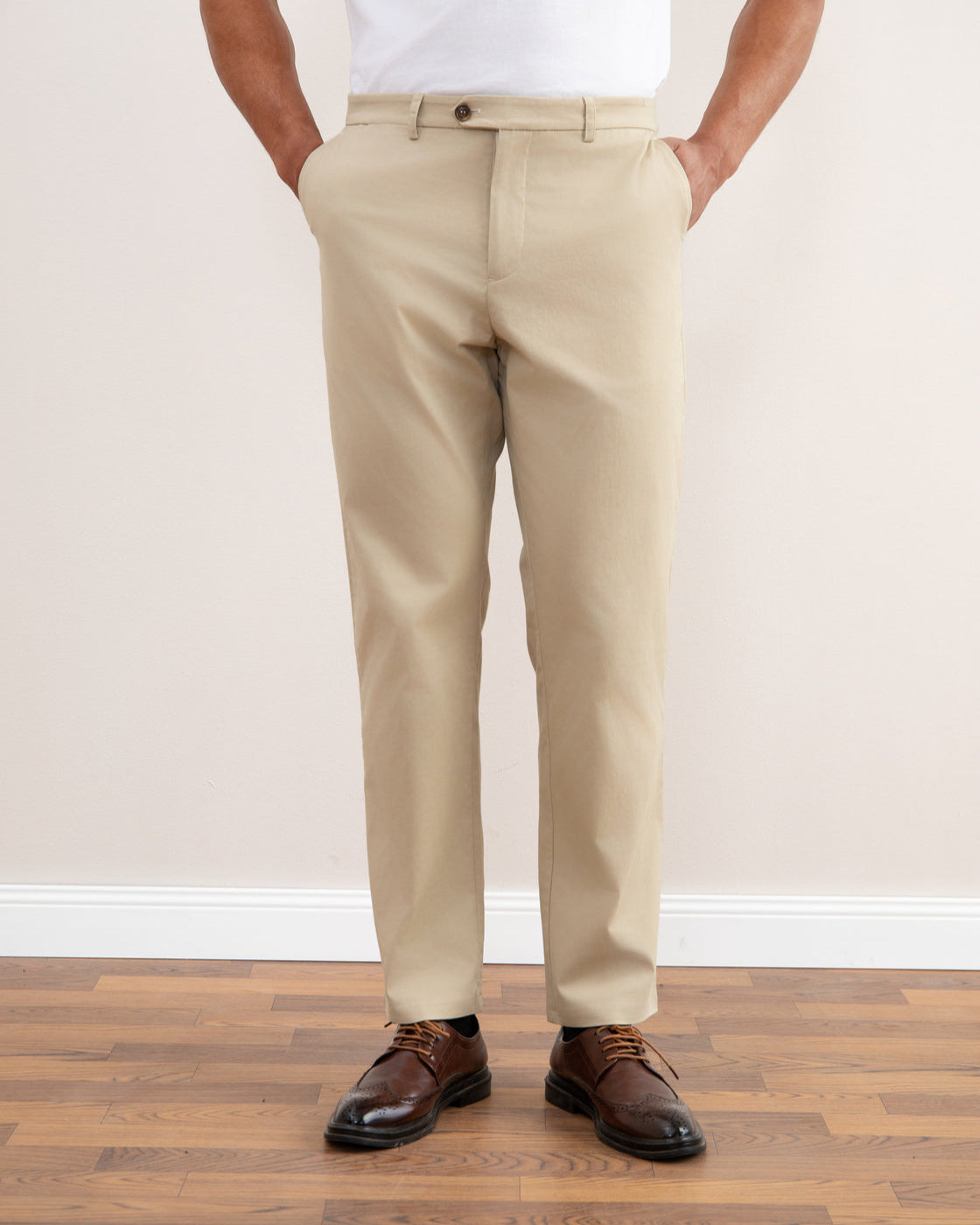 Beige Straight-Fit Chino