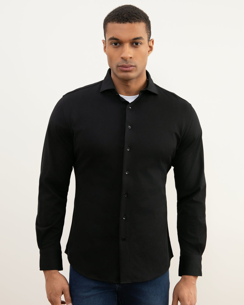 Black Cotton-Piqué Shirt