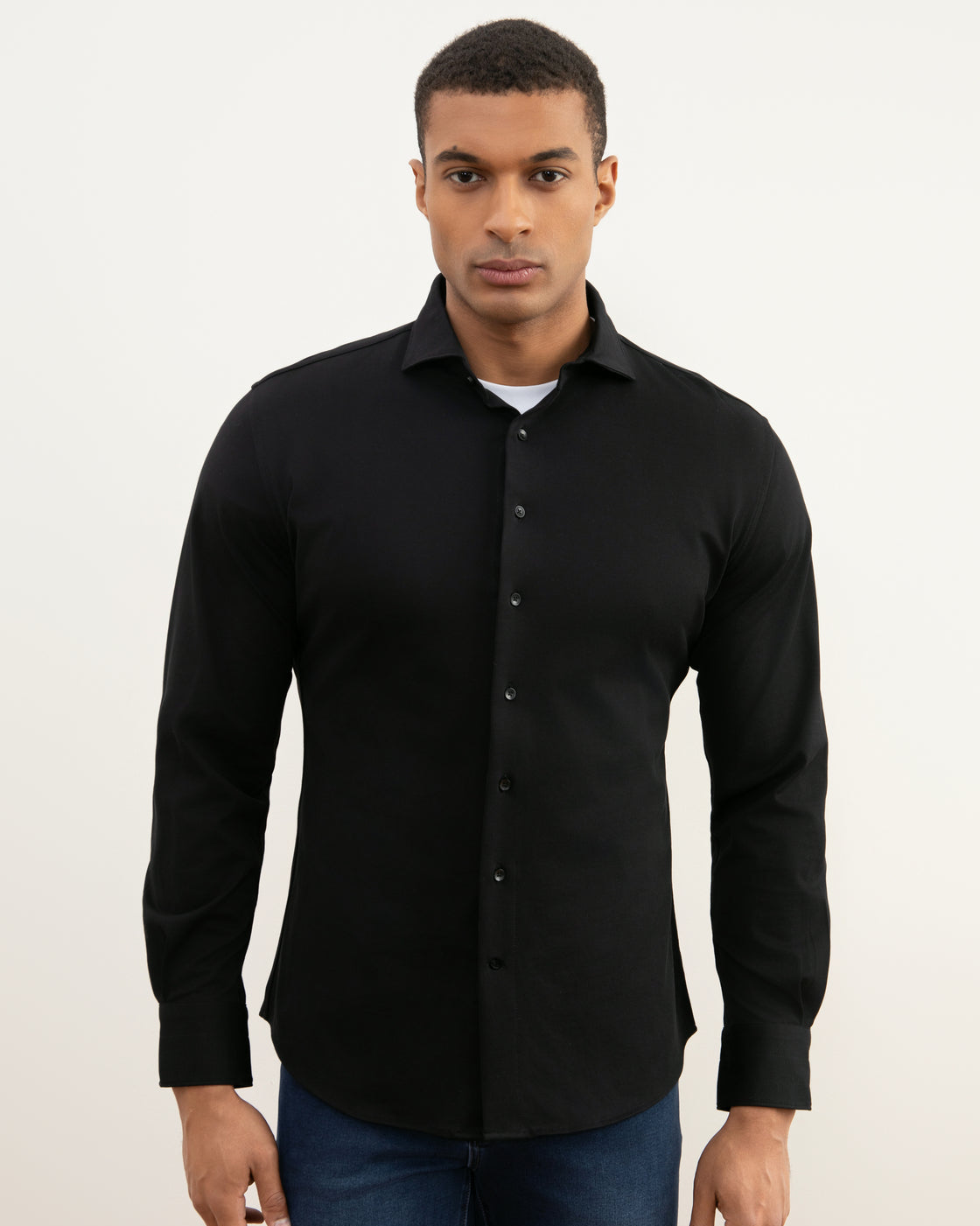 Black Cotton-Piqué Shirt
