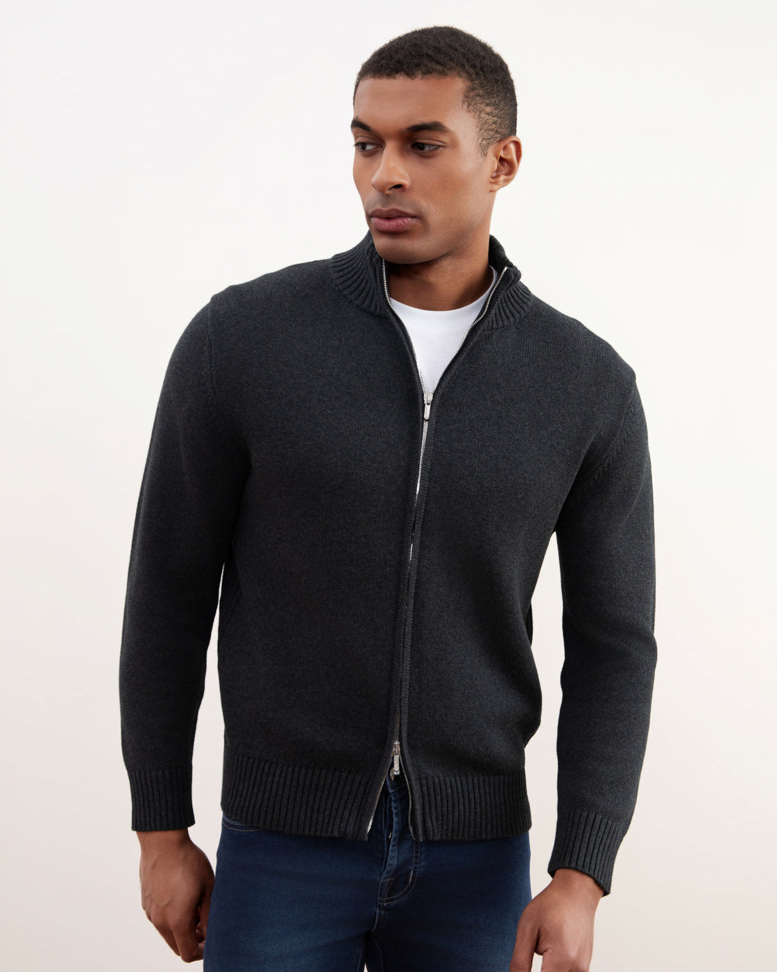 Charchoal Ribbed Zip-Up Sweater