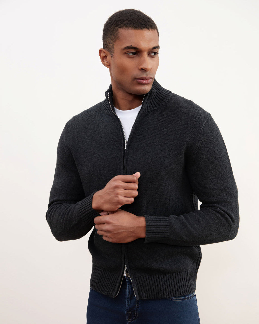 Charchoal Ribbed Zip-Up Sweater