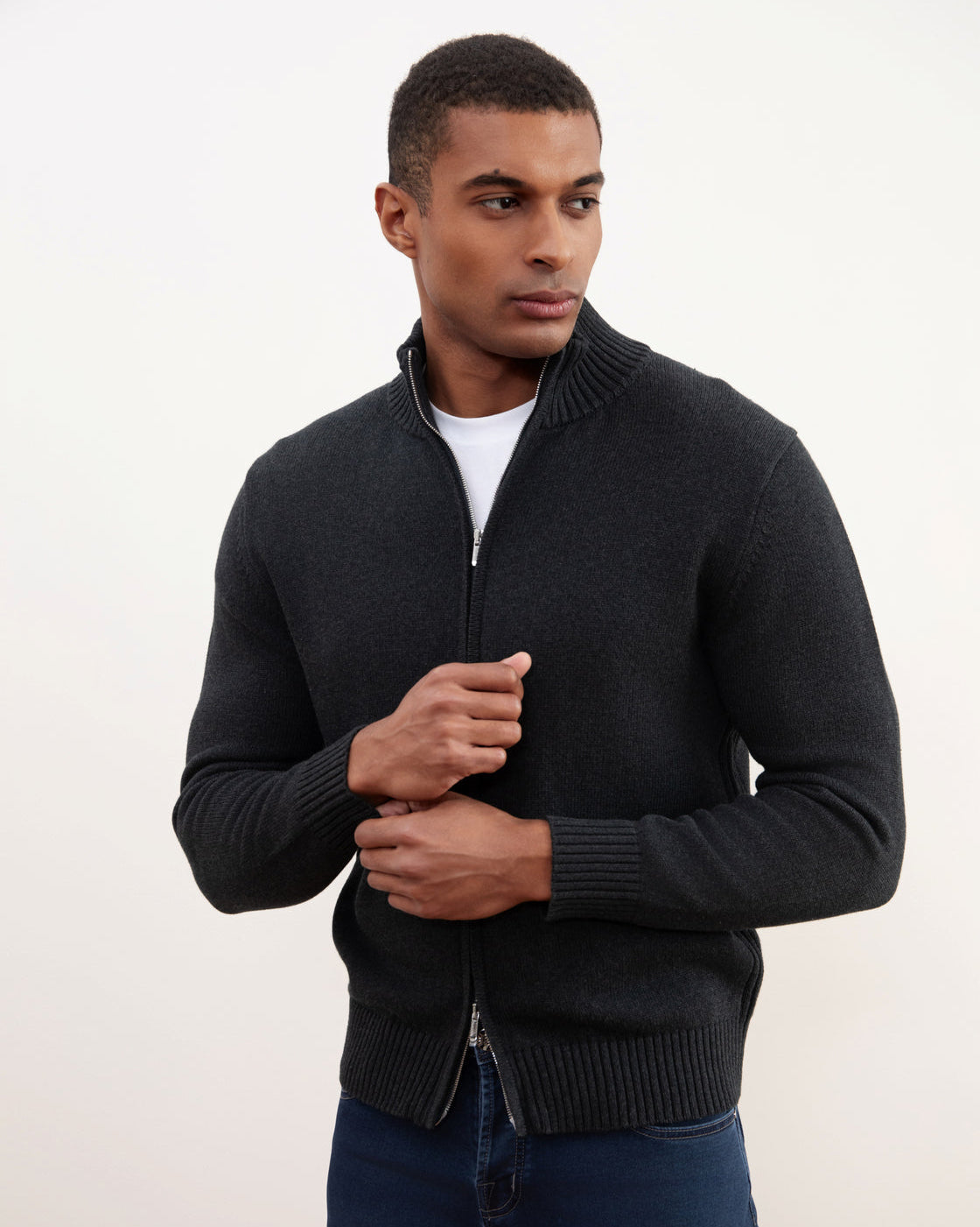 Charchoal Ribbed Zip-Up Sweater