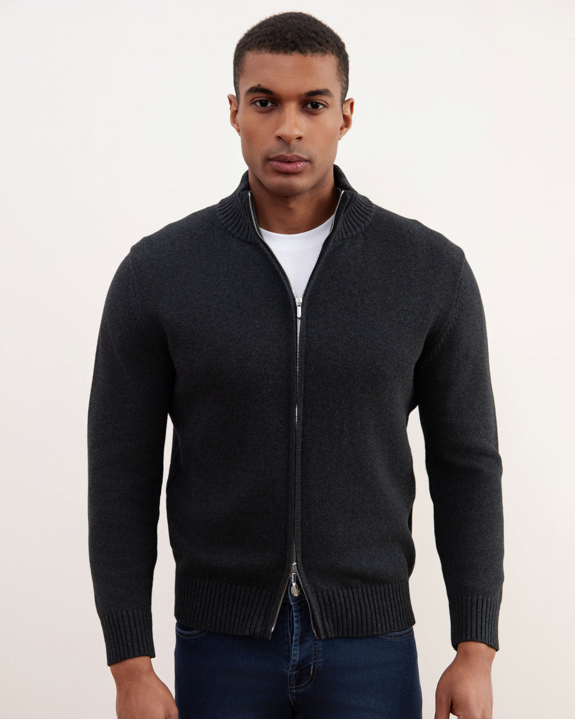 Charchoal Ribbed Zip-Up Sweater