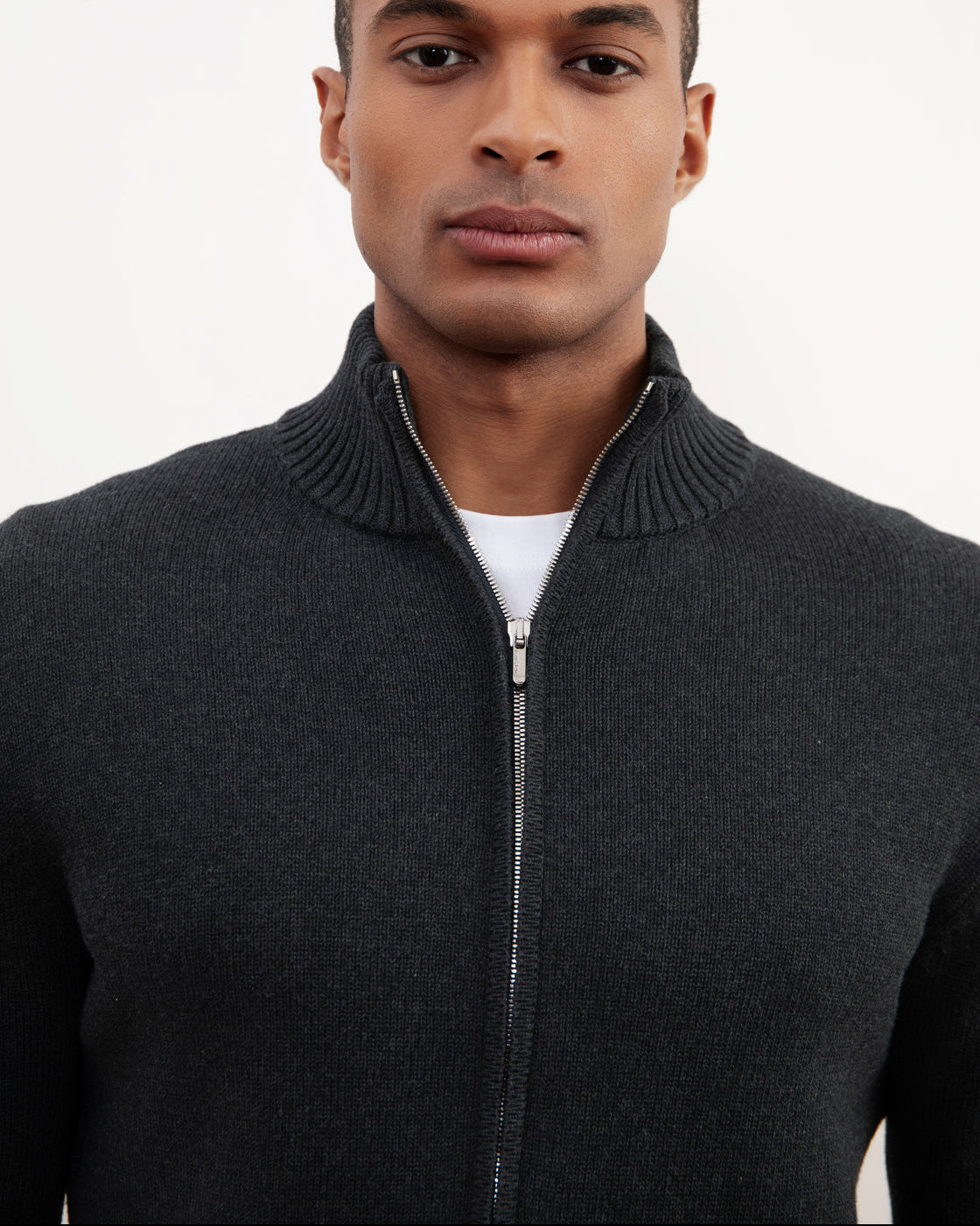 Charchoal Ribbed Zip-Up Sweater