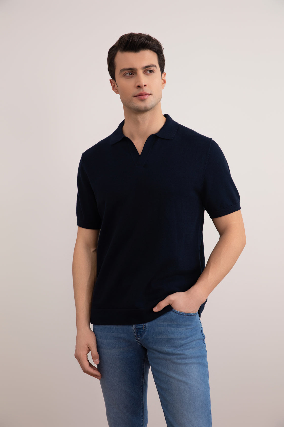 Navy Open Polo T-shirt