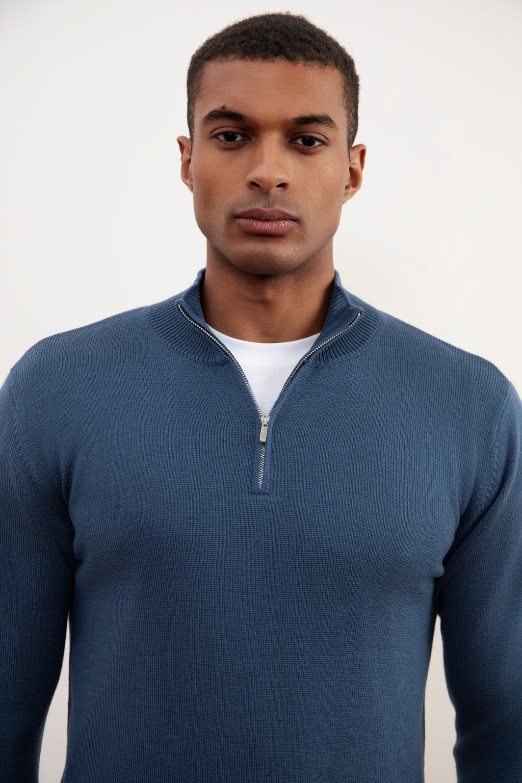 Blue Merino Wool Half-Zip Sweater