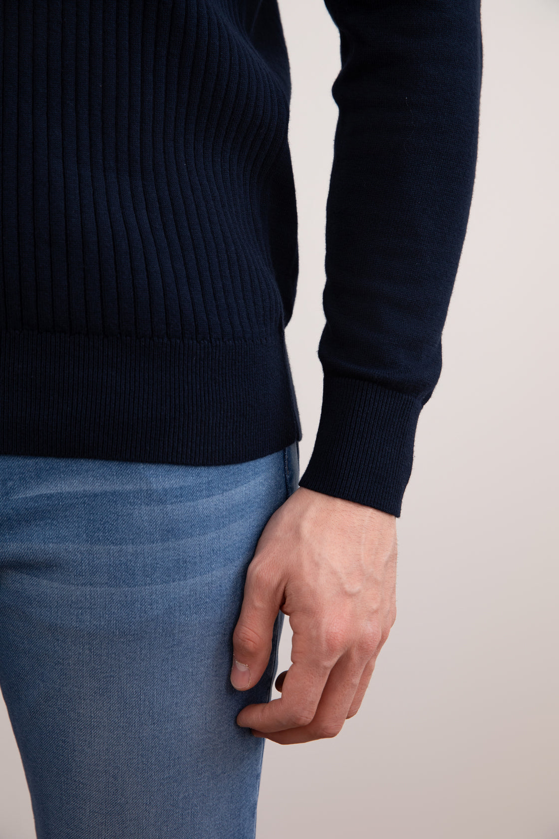 Navy Striped Open Polo Shirt