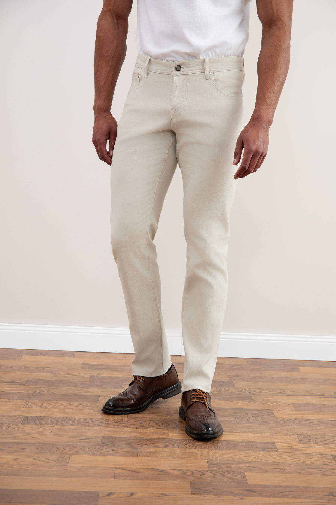 White Stone-washed Stretch Five-pockets Jeans