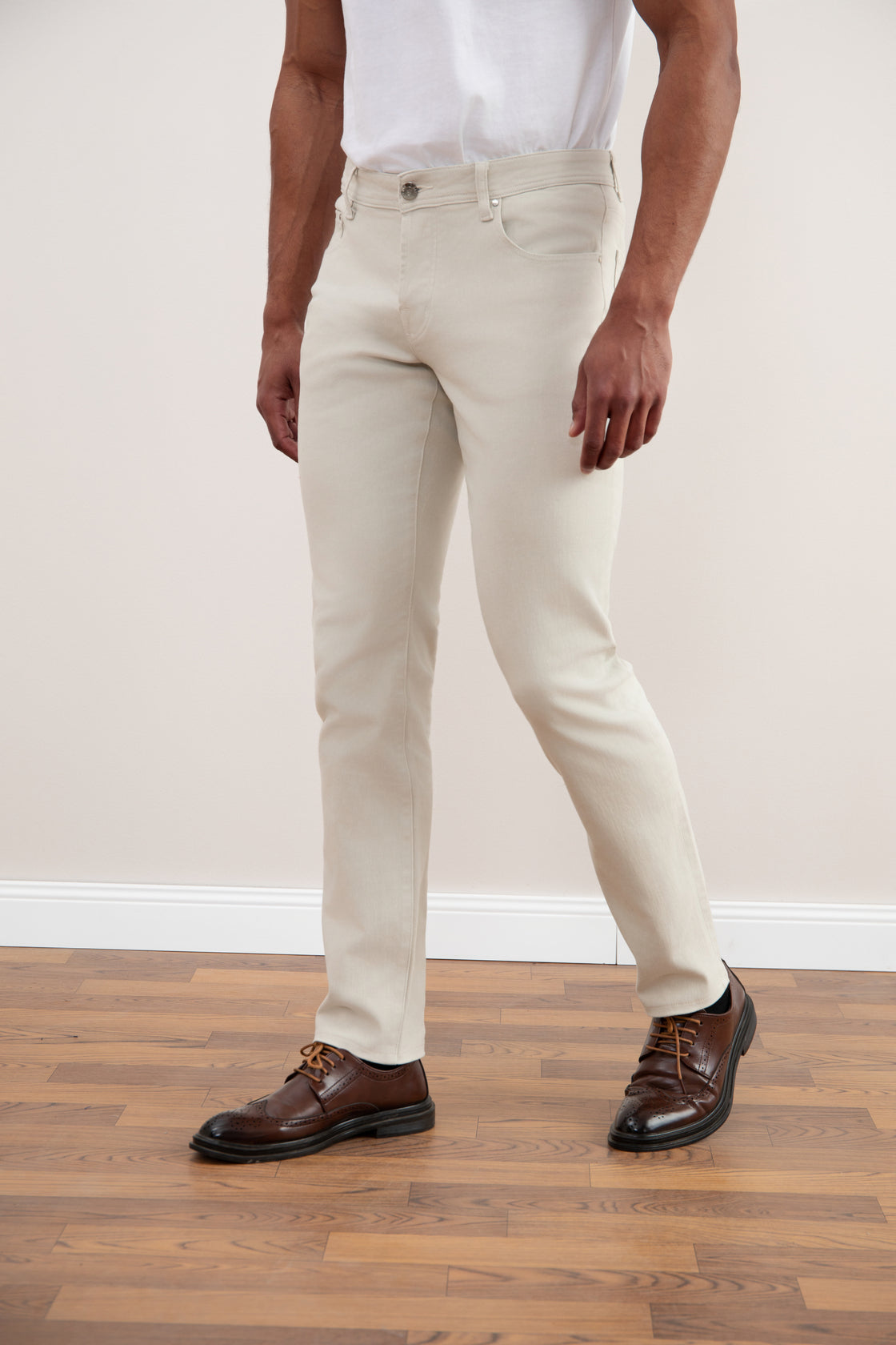 White Stone-washed Stretch Five-pockets Jeans