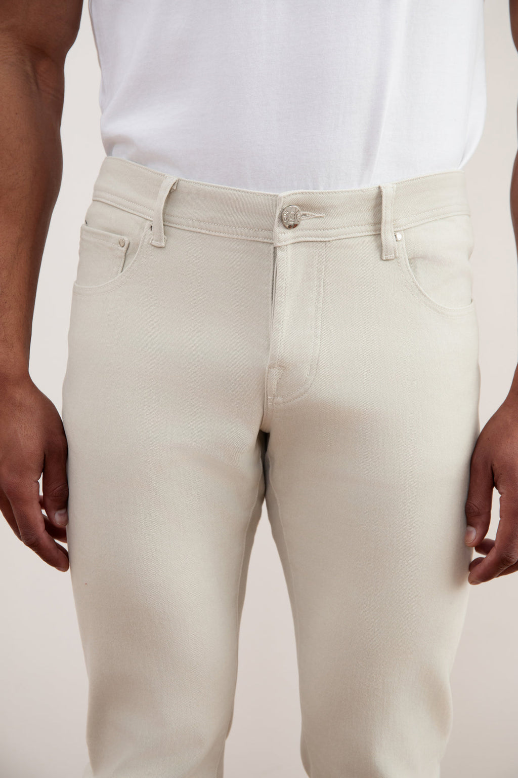 White Stone-washed Stretch Five-pockets Jeans