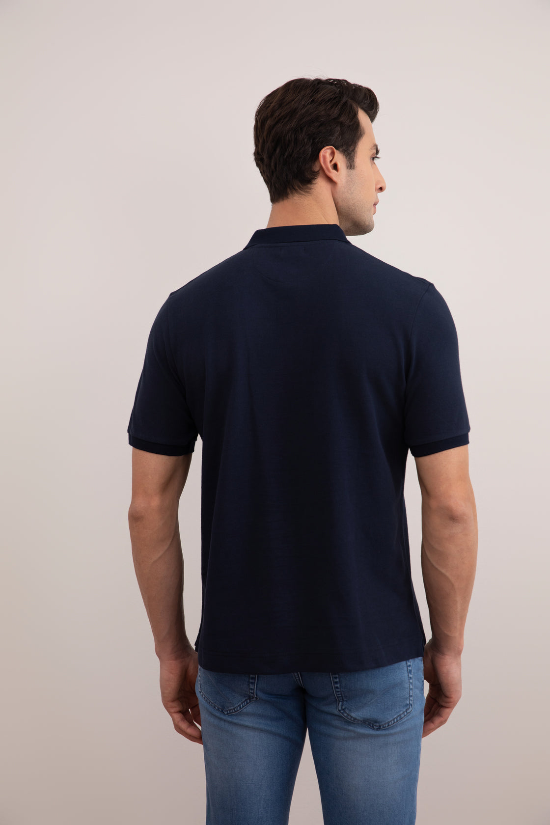 Navy Cotton-Piqué Polo Shirt