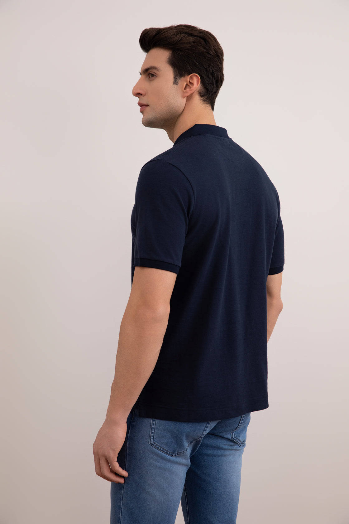 Navy Cotton-Piqué Polo Shirt