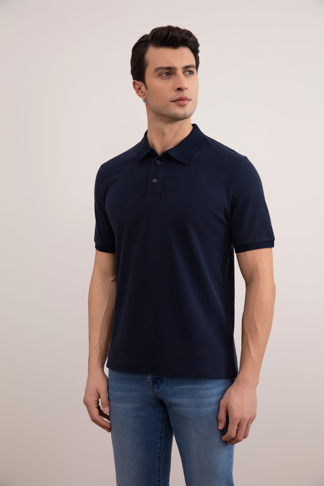 Navy Cotton-Piqué Polo Shirt