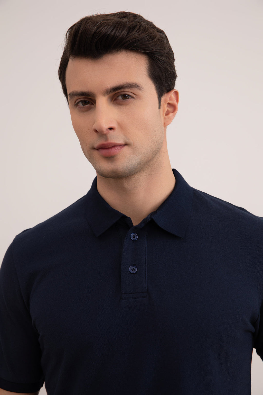 Navy Cotton-Piqué Polo Shirt