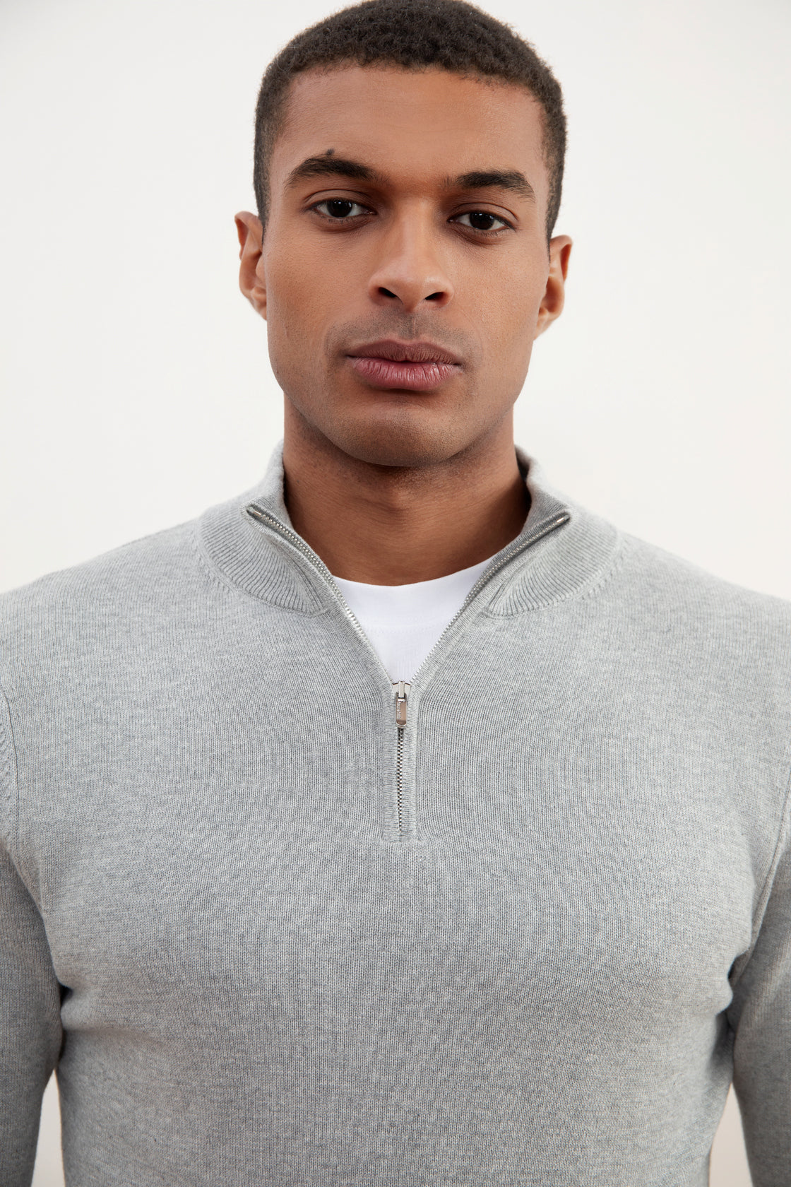 Grey Mélange Half-Zip Sweater