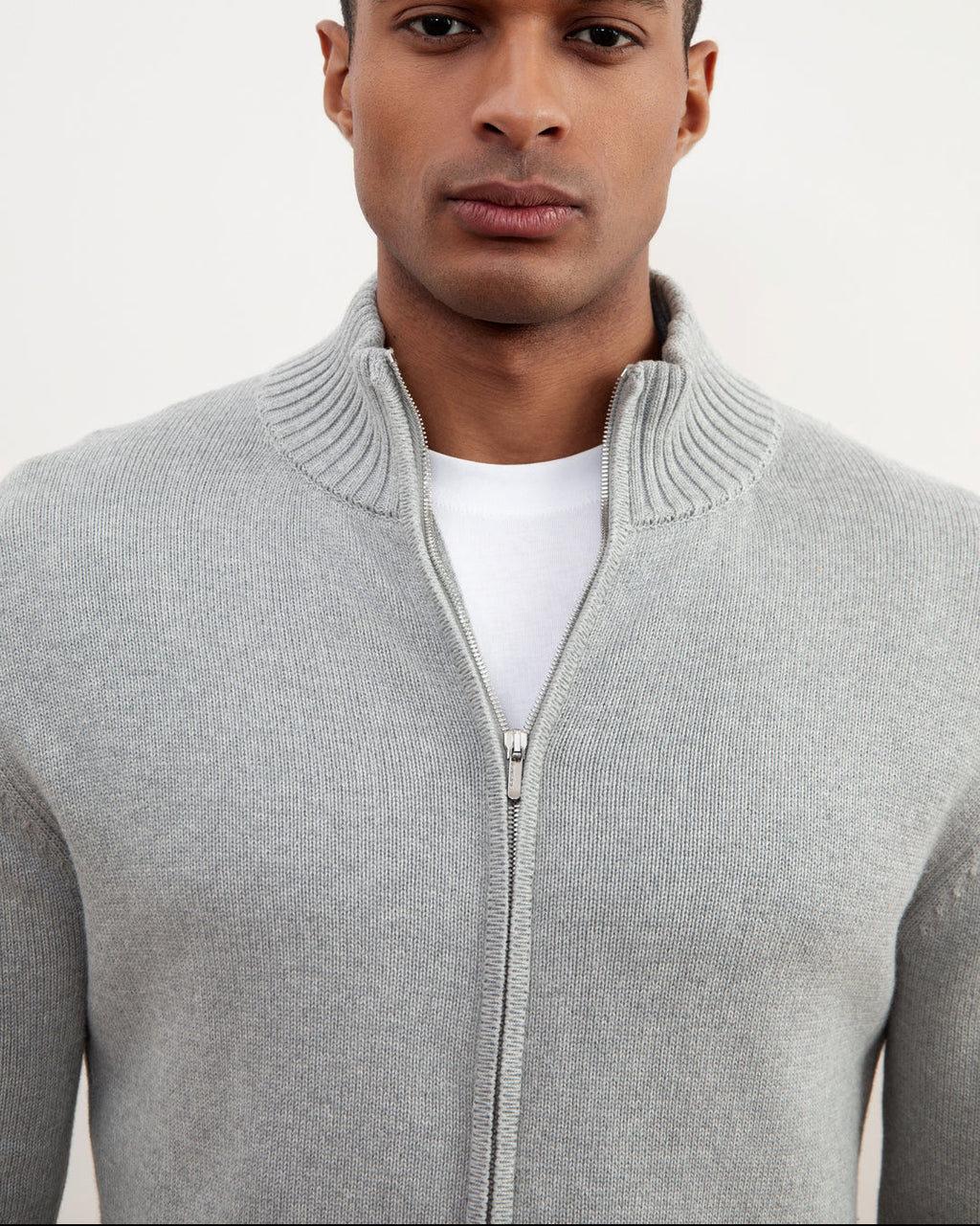 Grey Mélange Ribbed Zip-Up Sweater