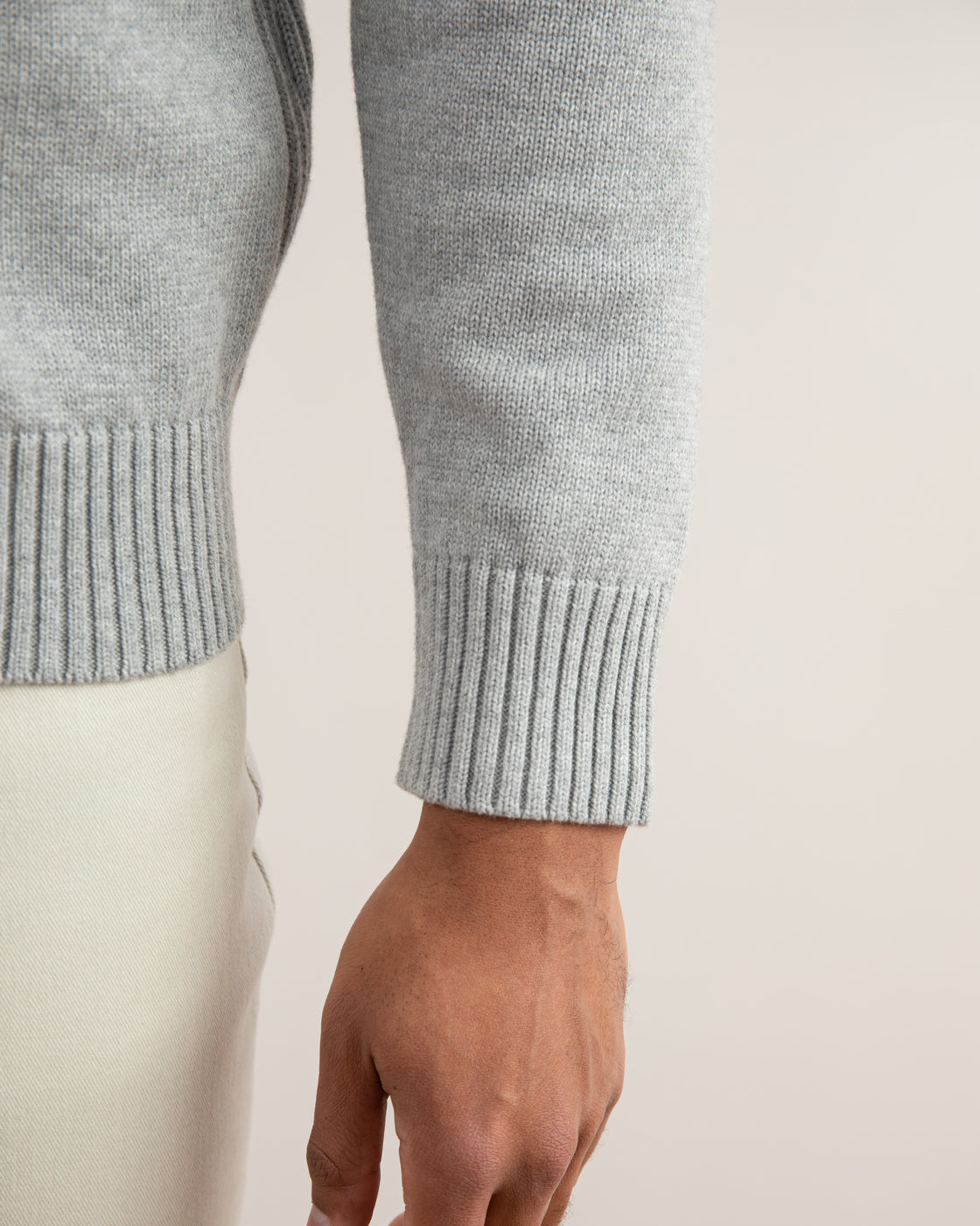 Grey Mélange Ribbed Zip-Up Sweater