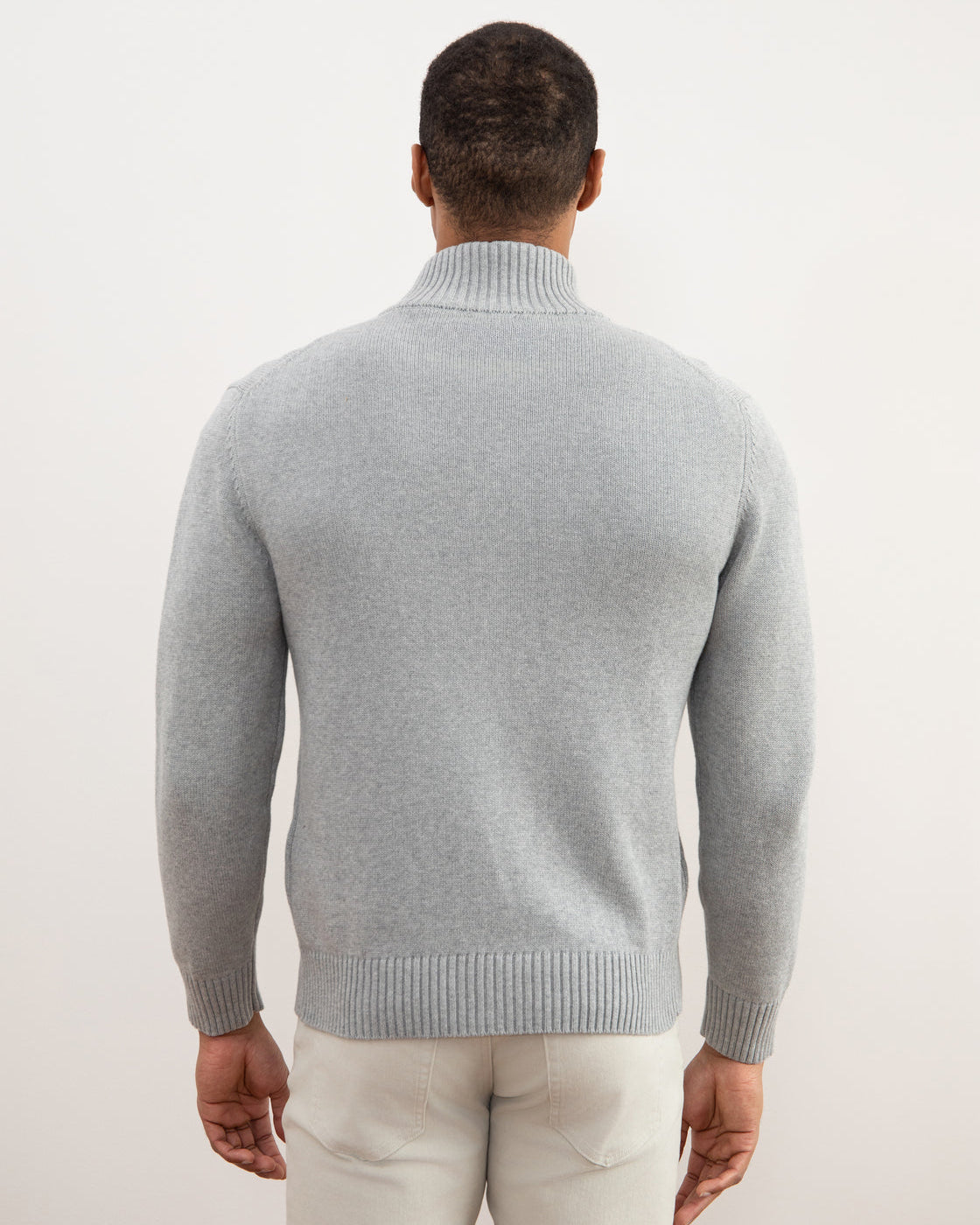 Grey Mélange Ribbed Zip-Up Sweater