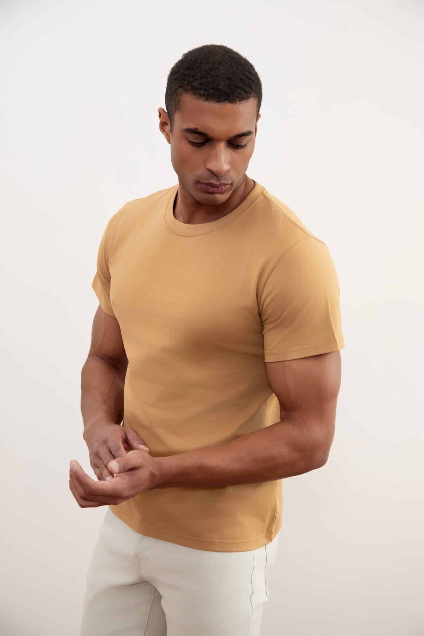 Sand Brown Slim Fit Crew-neck T-shirt