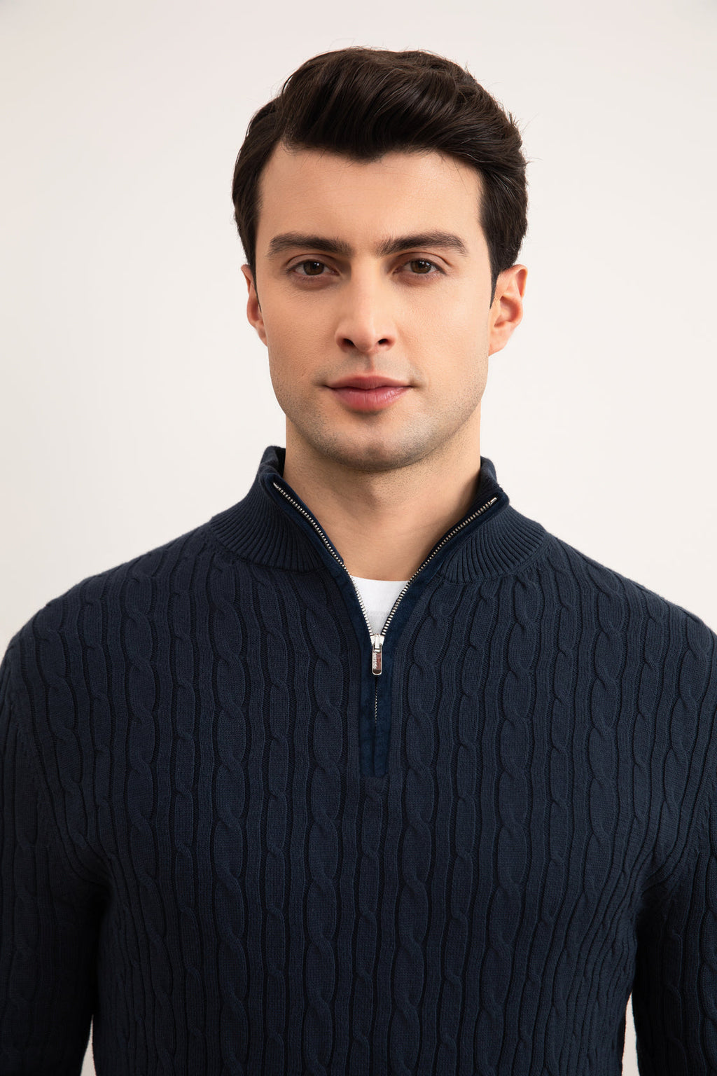 Blue Cable Knit half-zip Sweater