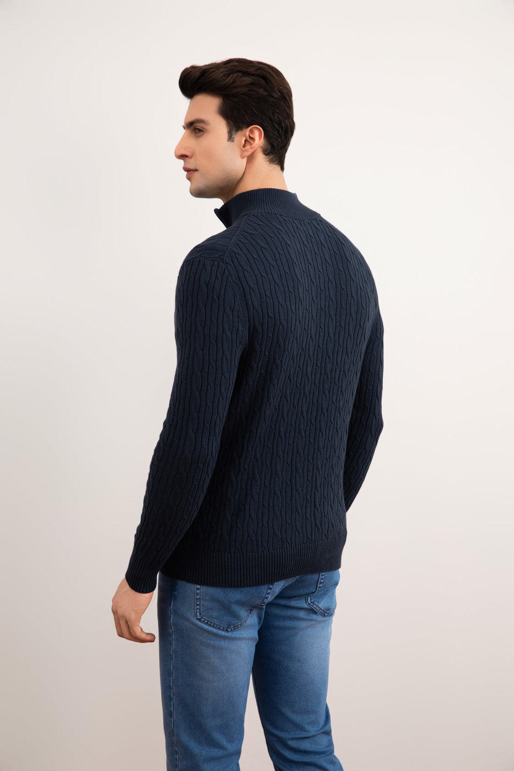 Blue Cable Knit half-zip Sweater