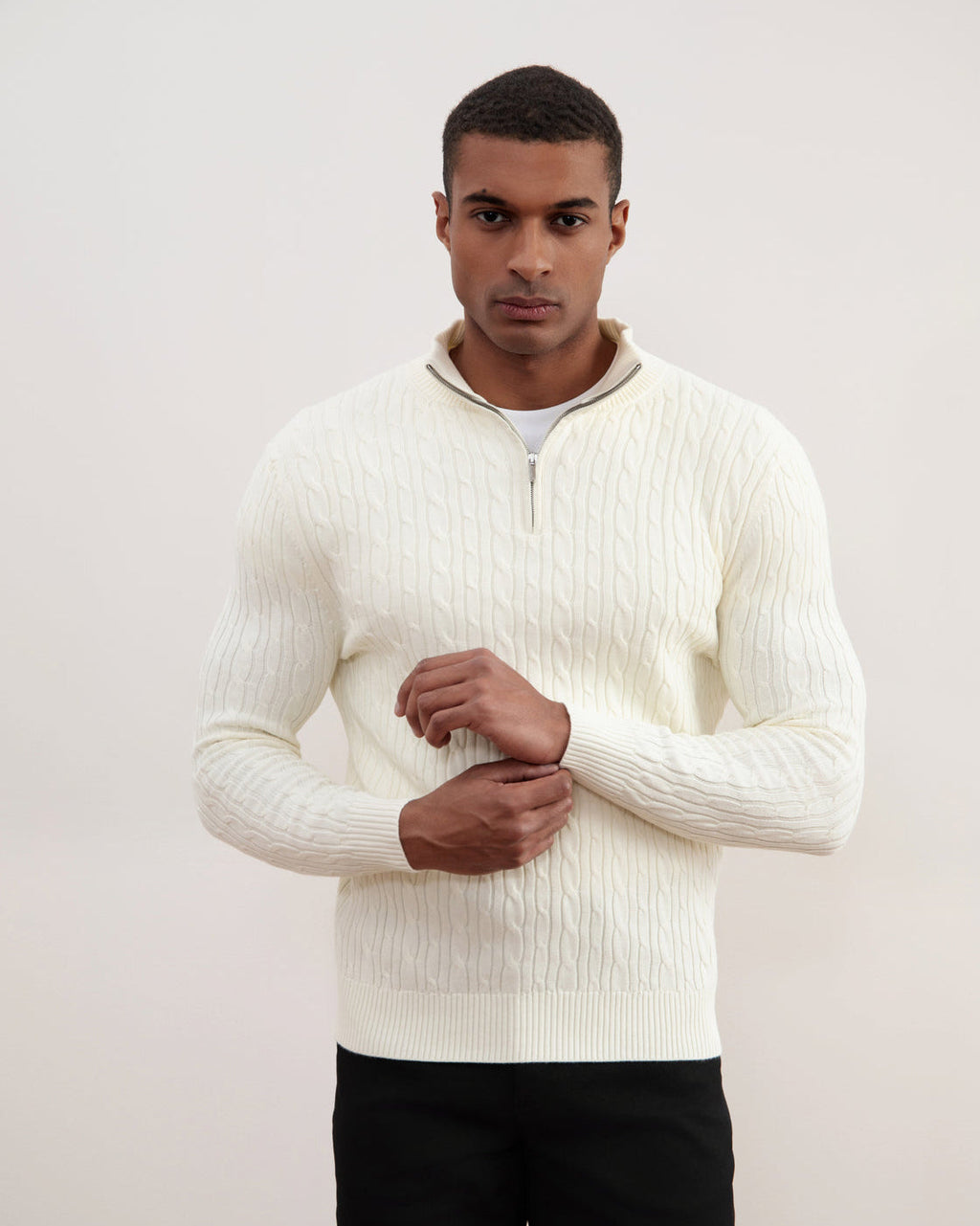 Off-White Cable Knit half-zip Sweater