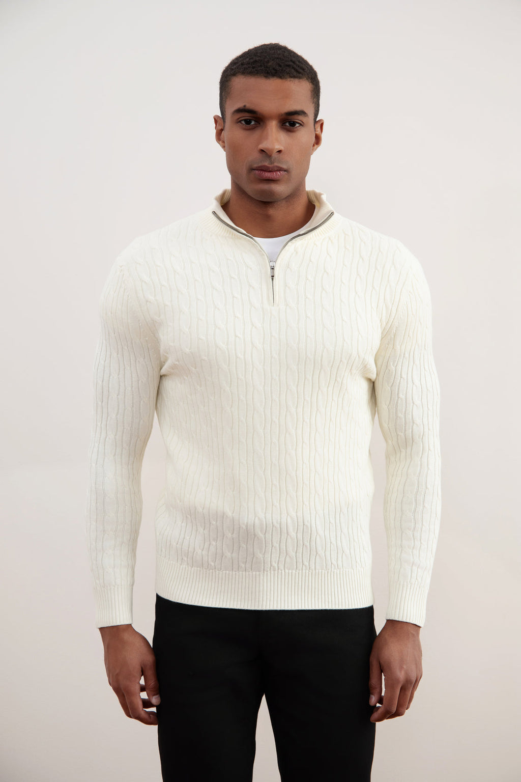 Off-White Cable Knit half-zip Sweater