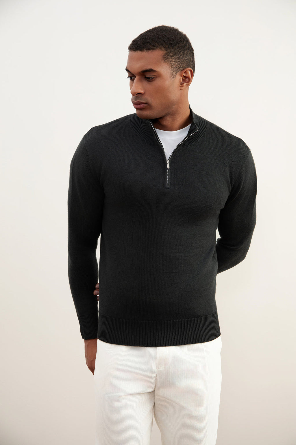 Dark Grey Merino Wool Half-Zip Sweater
