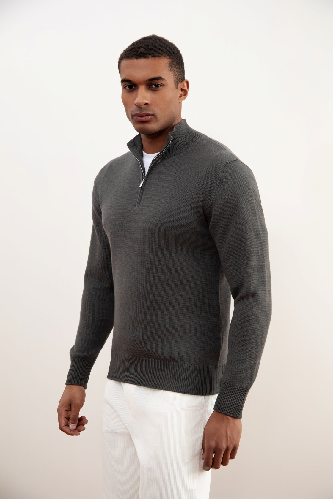 Carbon Grey Merino Wool Half-Zip Sweater