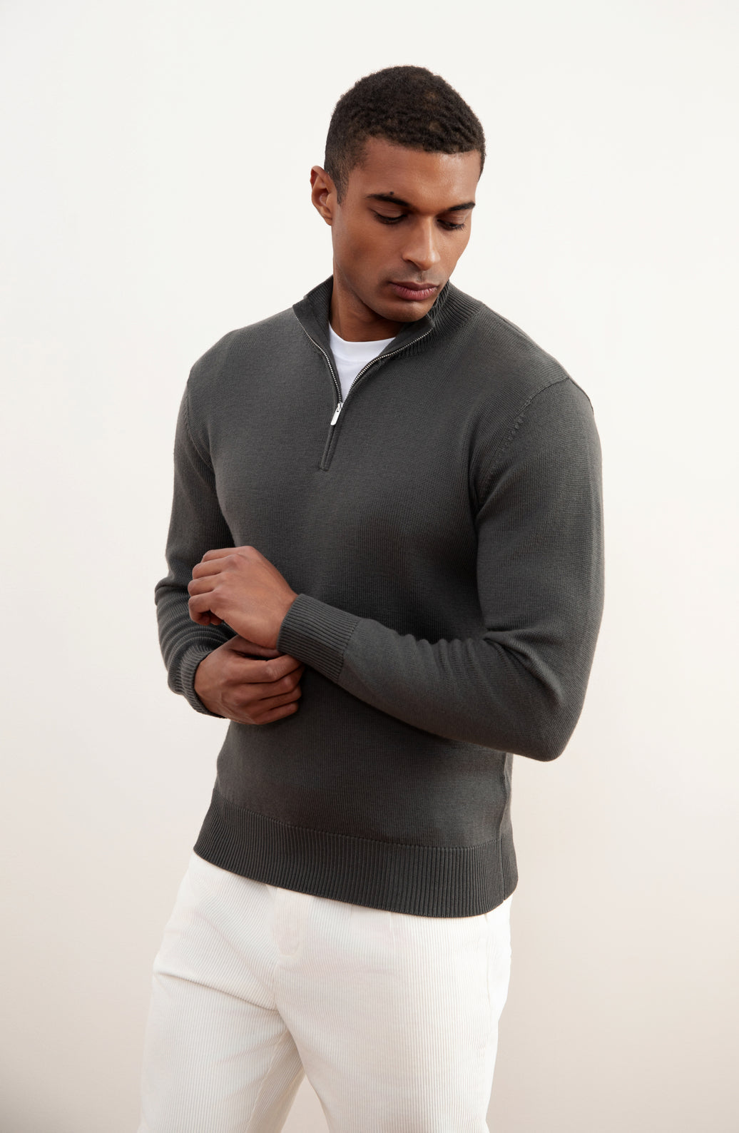 Carbon Grey Merino Wool Half-Zip Sweater