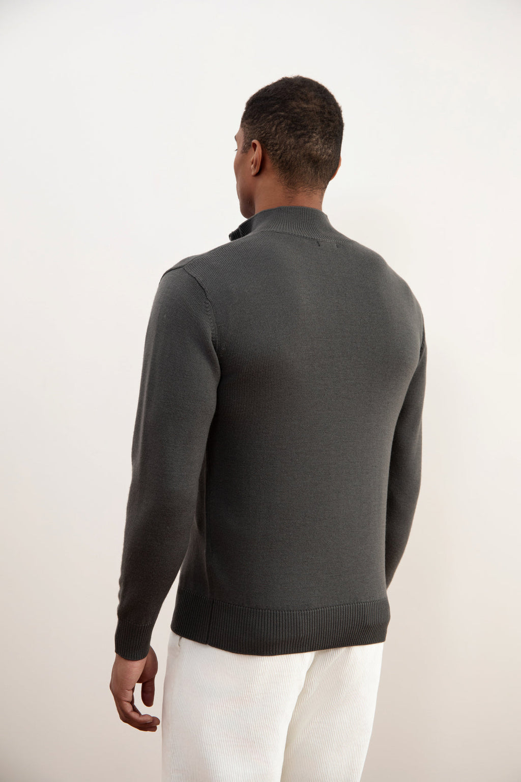 Carbon Grey Merino Wool Half-Zip Sweater