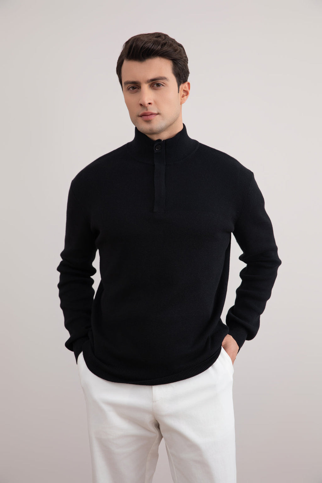 Black Half-Zip Mock Neck Sweater