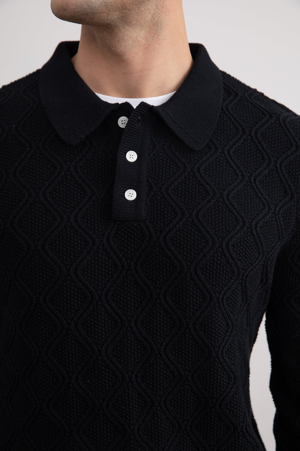 Black Honeycomb Polo Sweater