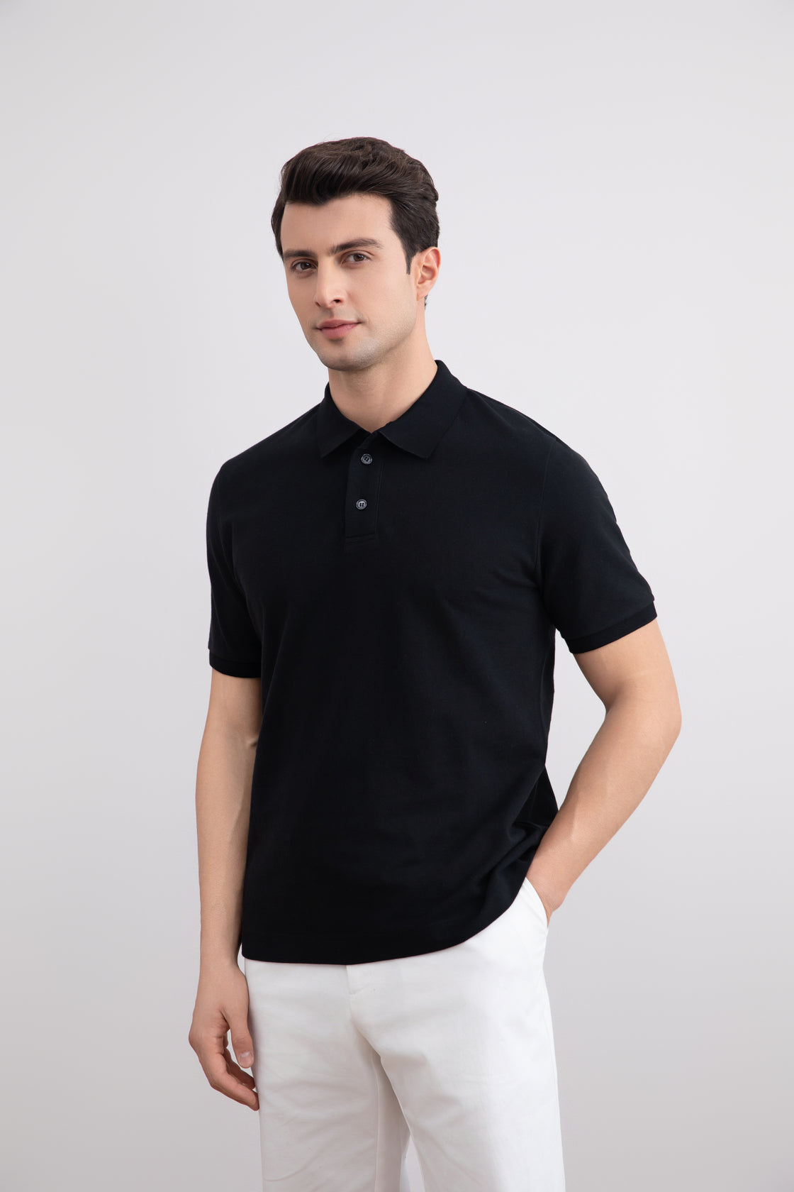 Black Cotton-Piqué Polo Shirt