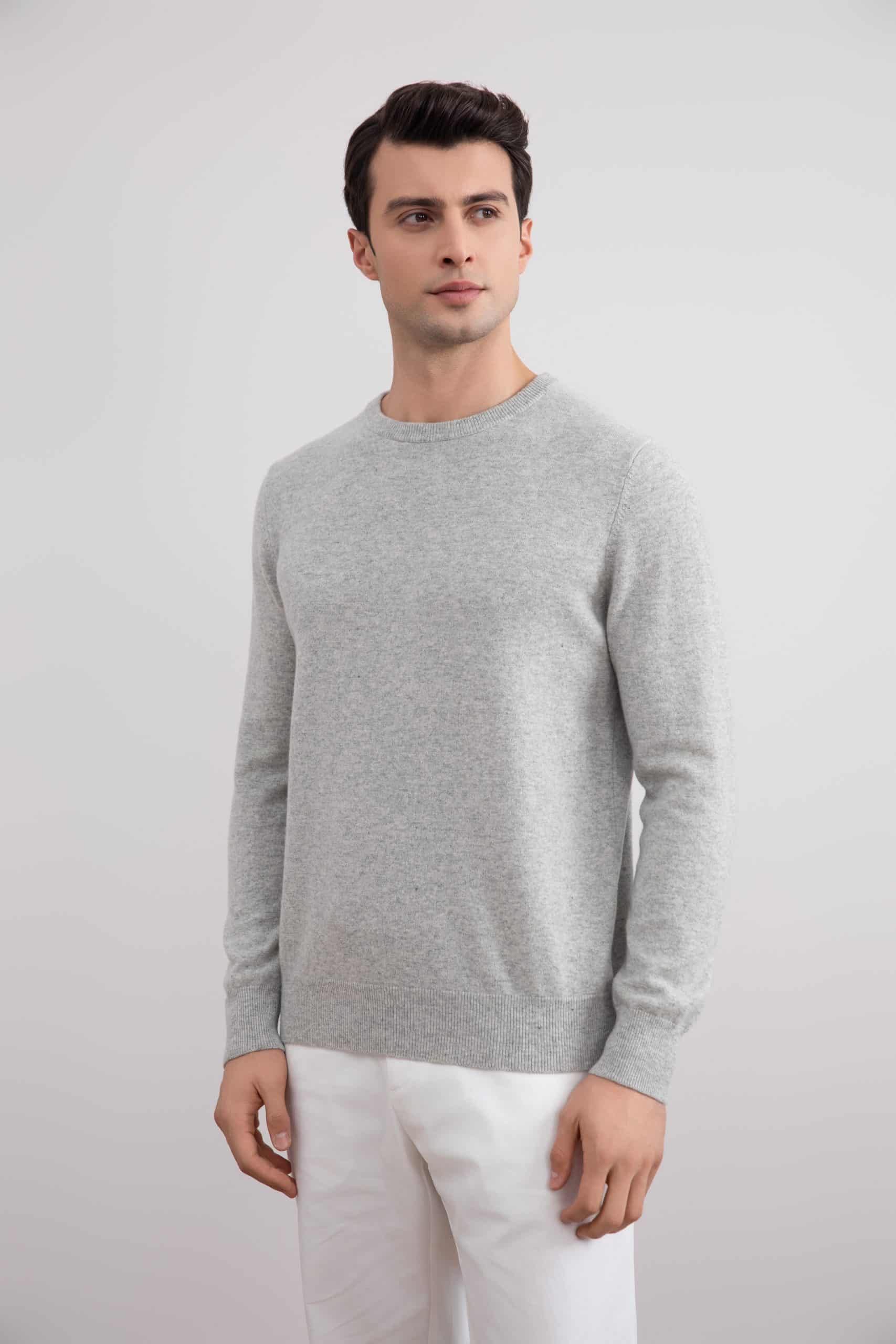 Grey Mélange Cashmere Crewneck