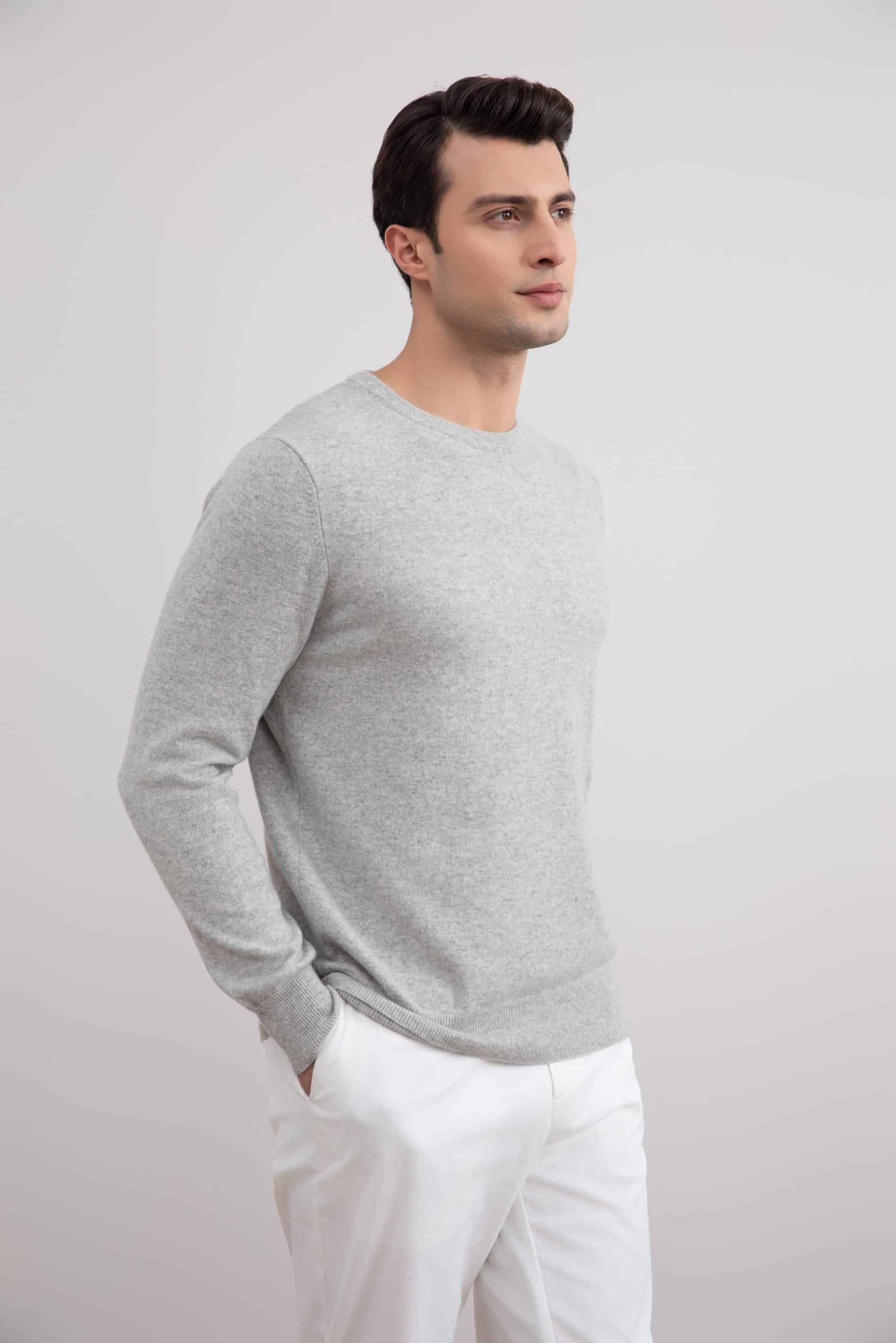 Grey Mélange Cashmere Crewneck