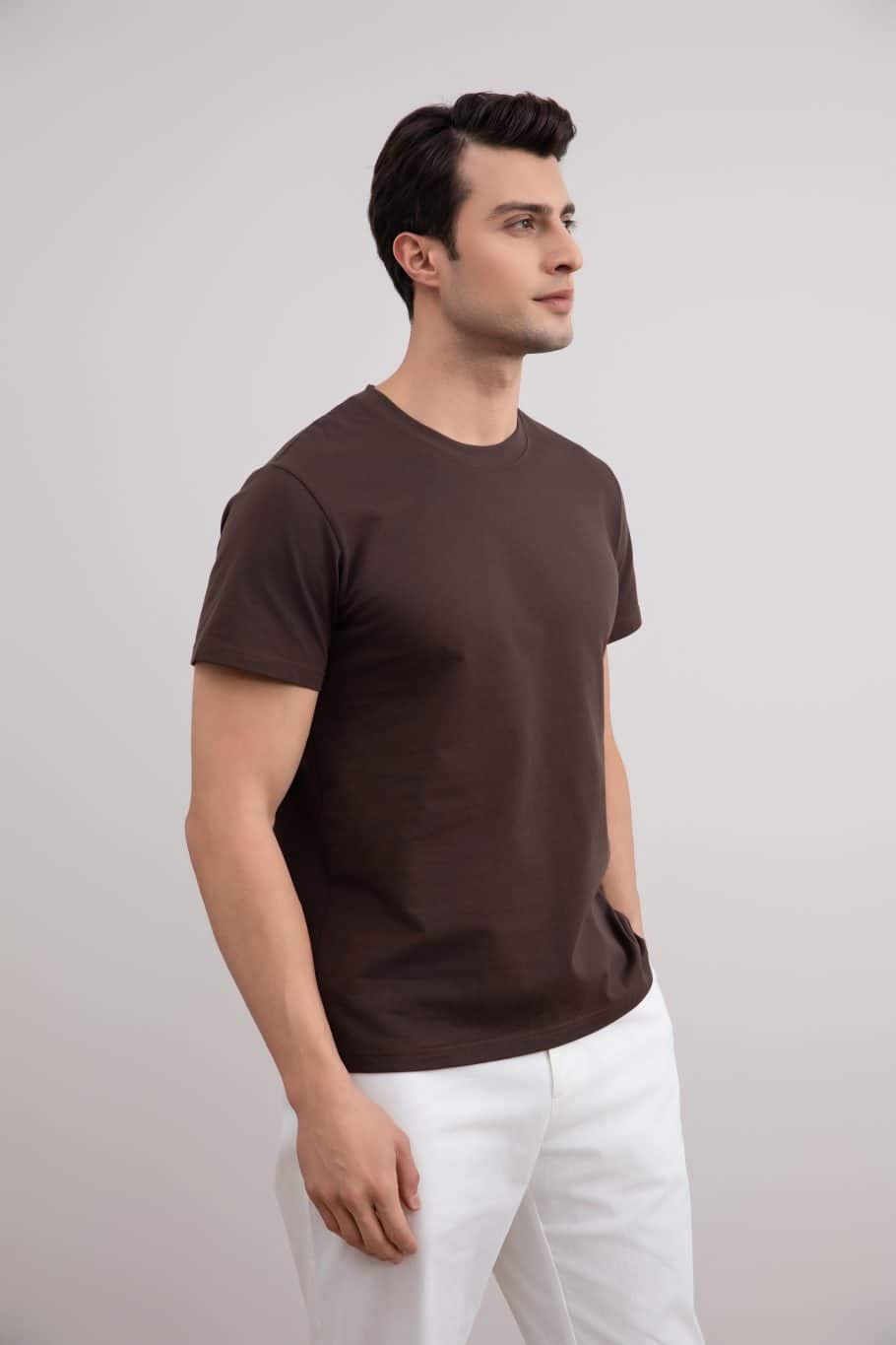 Brown Slim fit Crew-neck T-shirt