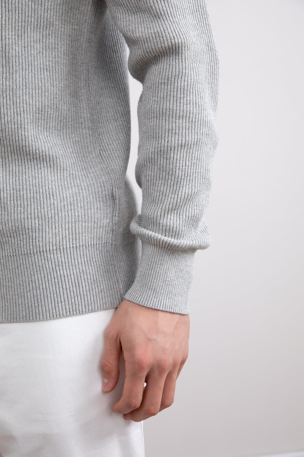 Grey Mélange Crewneck Malfilé English Rib Sweater