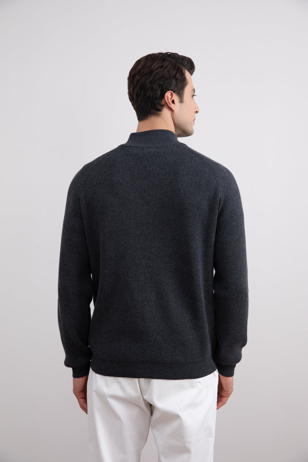 Charcoal English rib turtleneck half-zip sweater