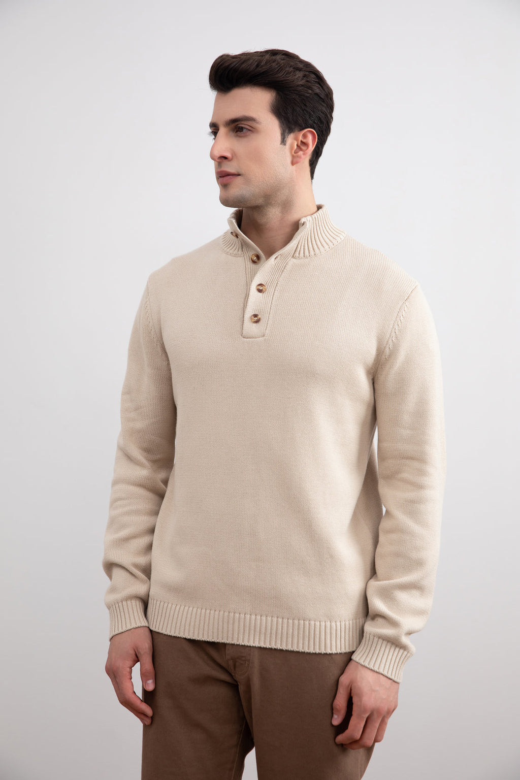 Beige Winter Button Sweater