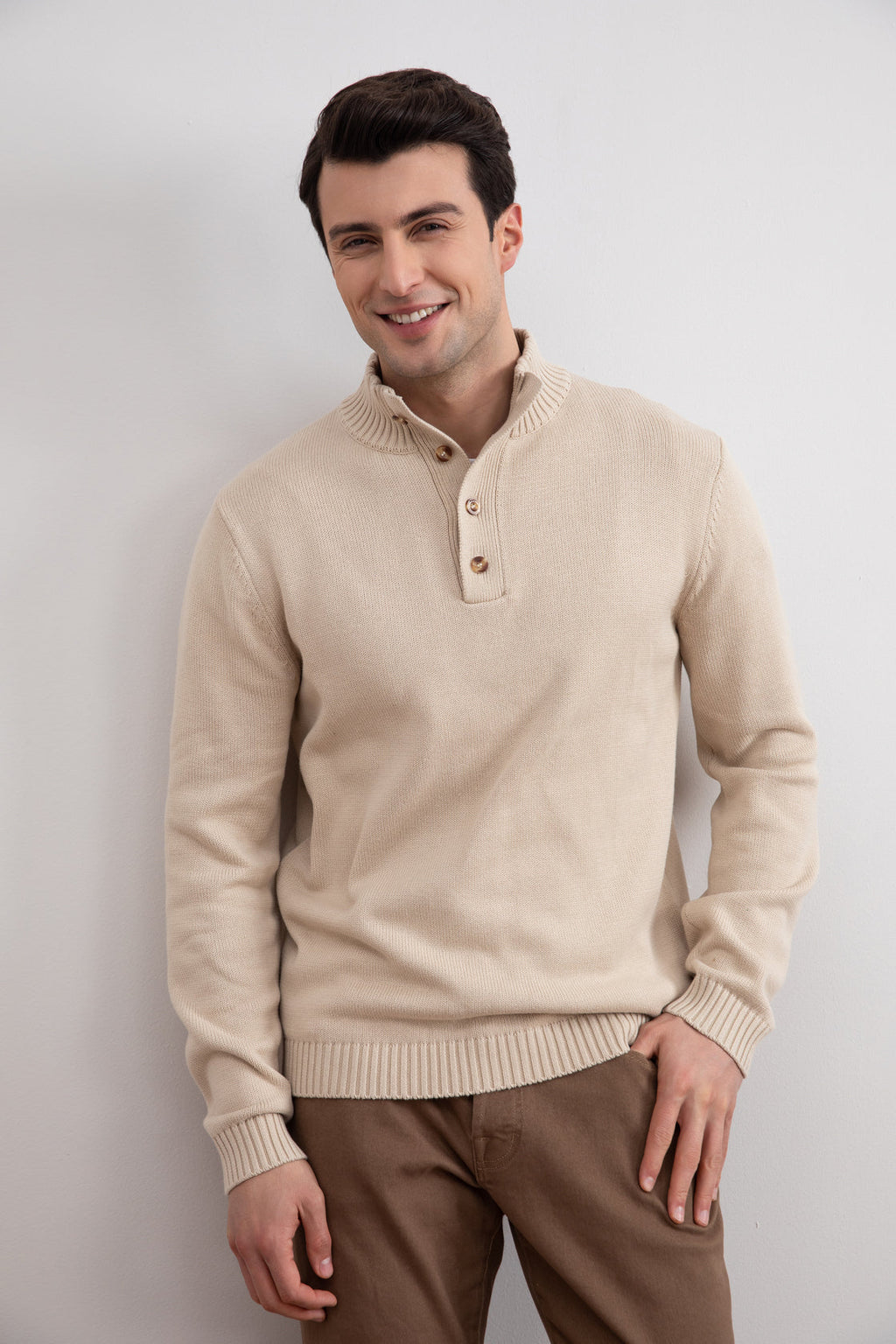 Beige Winter Button Sweater