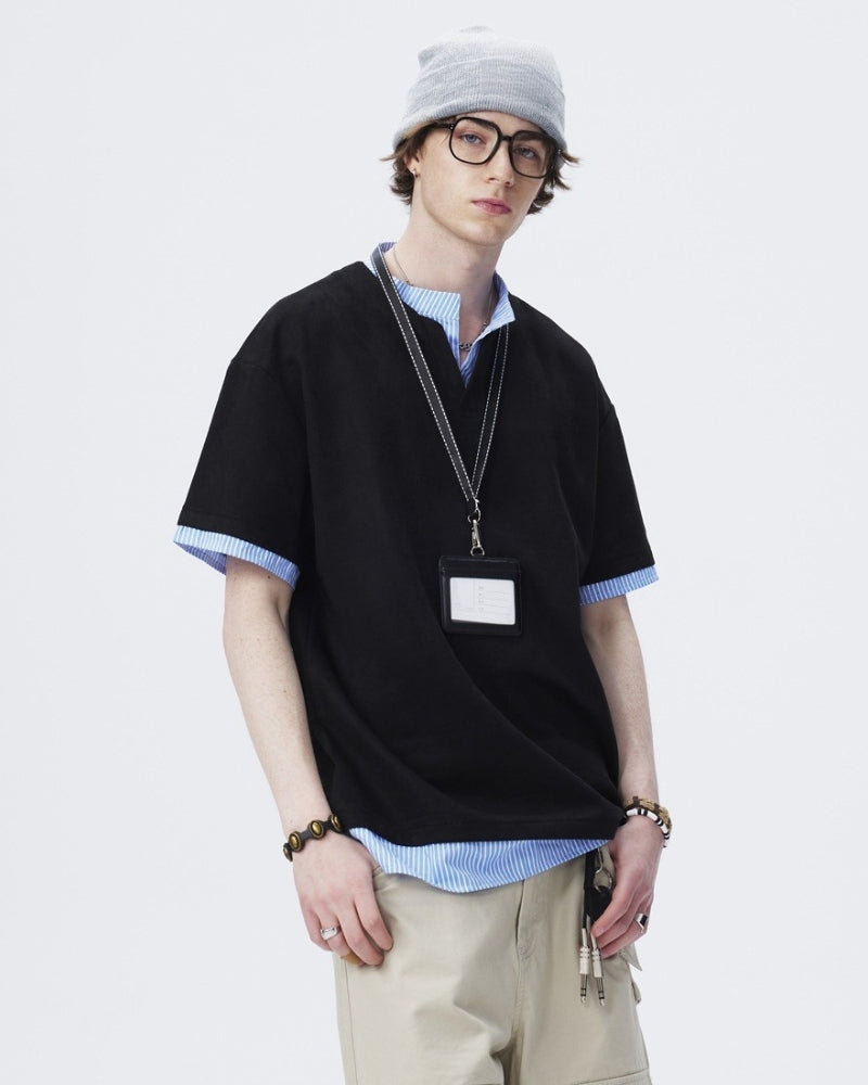 Layered Collar Short-Sleeve T-Shirt