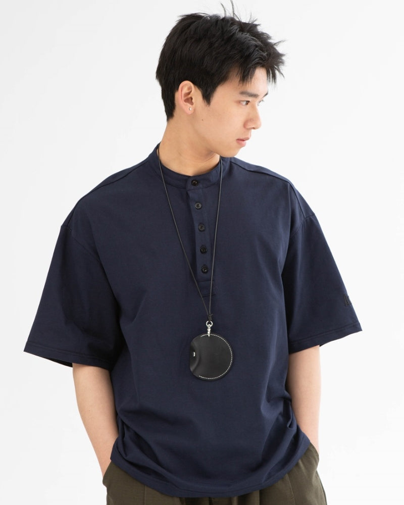 Mandarin Collar Half‑Placket Tee